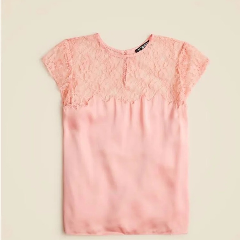 J. Crew satin lace top in Parisian blush